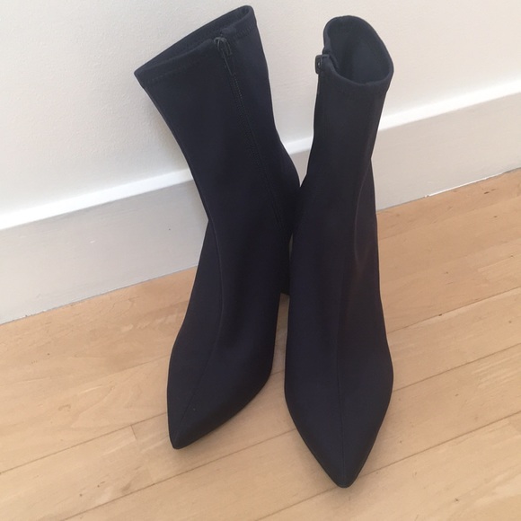 Jeffrey Campbell Dark Navy Pointed Toe Sock Ankle Boots - Picture 2 of 8